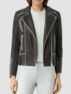 All Saints Black Leather Asymmetrical Moto Jacket size 6
